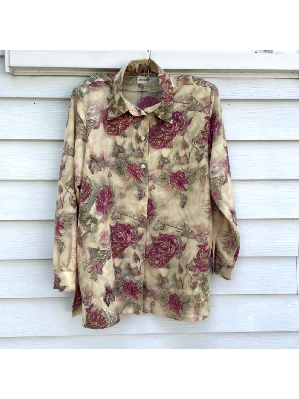 Vintage 90s Liz Baker Floral Blouse Womens L Art Teacher Cottagecore Flowy